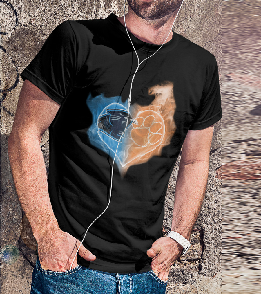 Carolina Panthers Clemson Tigers Heart Logo Fire And Ice T-Shirt