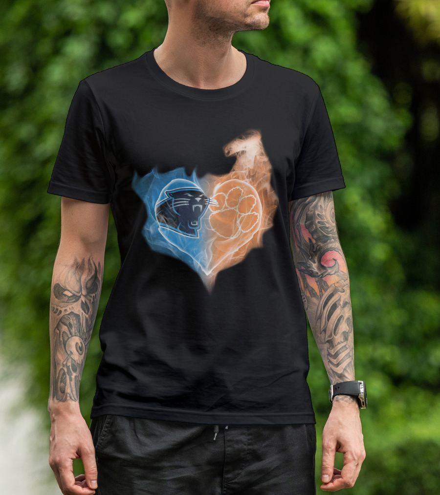 Carolina Panthers Clemson Tigers Heart Logo Fire And Ice T-Shirt