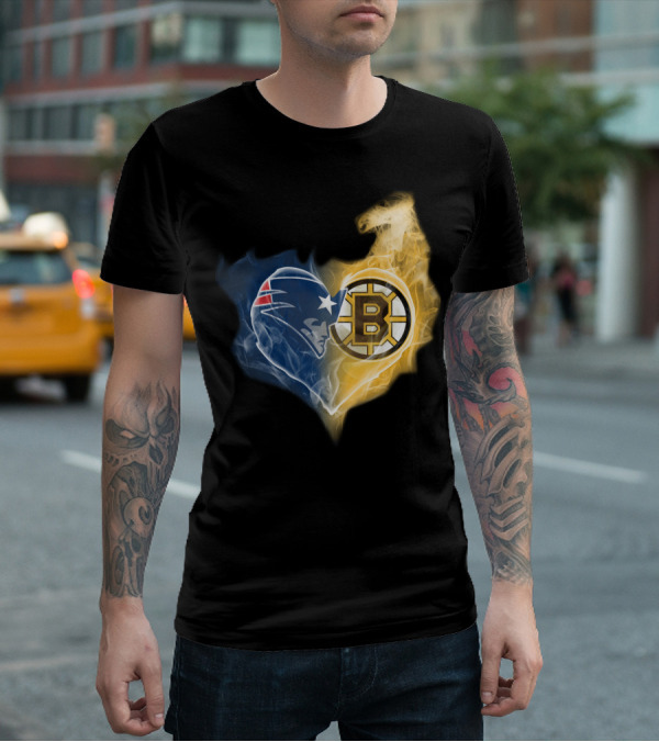 Patriots Boston Bruins Heart Logo Fusion T-Shirt
