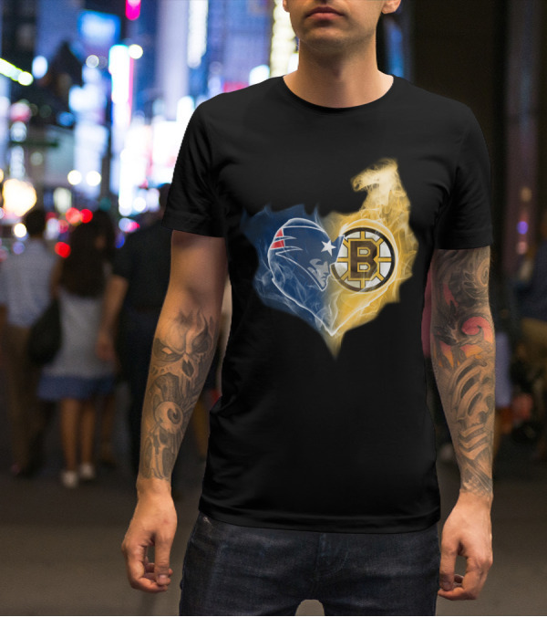 Patriots Boston Bruins Heart Logo Fusion T-Shirt