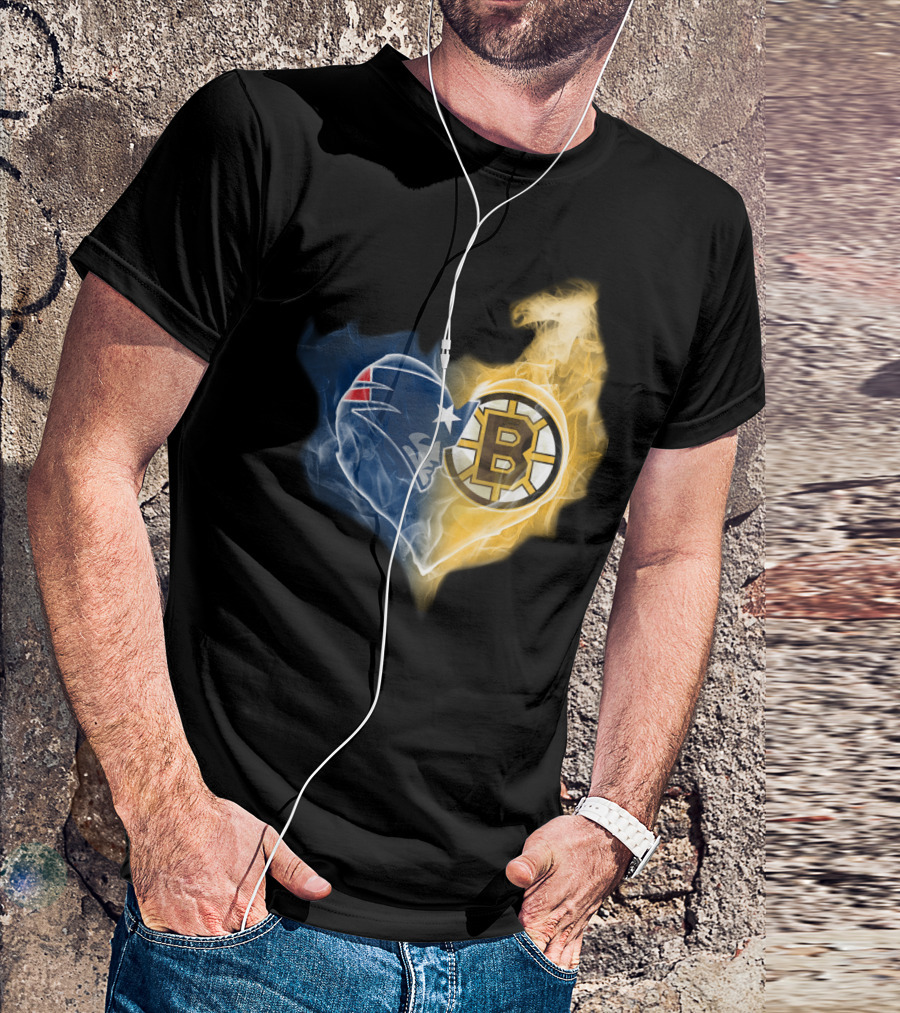 Patriots Boston Bruins Heart Logo Fusion T-Shirt