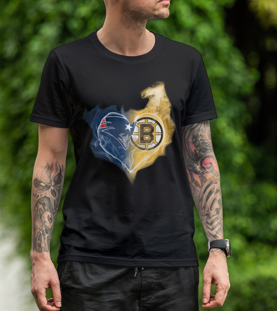 Patriots Boston Bruins Heart Logo Fusion T-Shirt