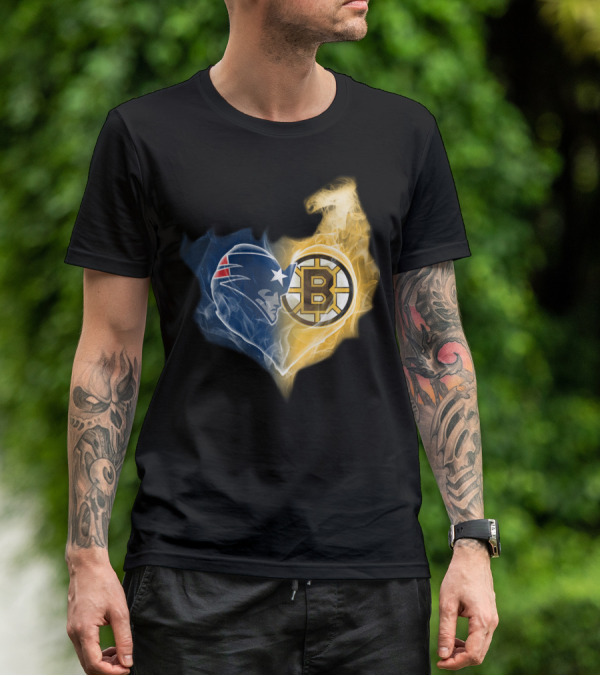Patriots Boston Bruins Heart Logo Fusion T-Shirt