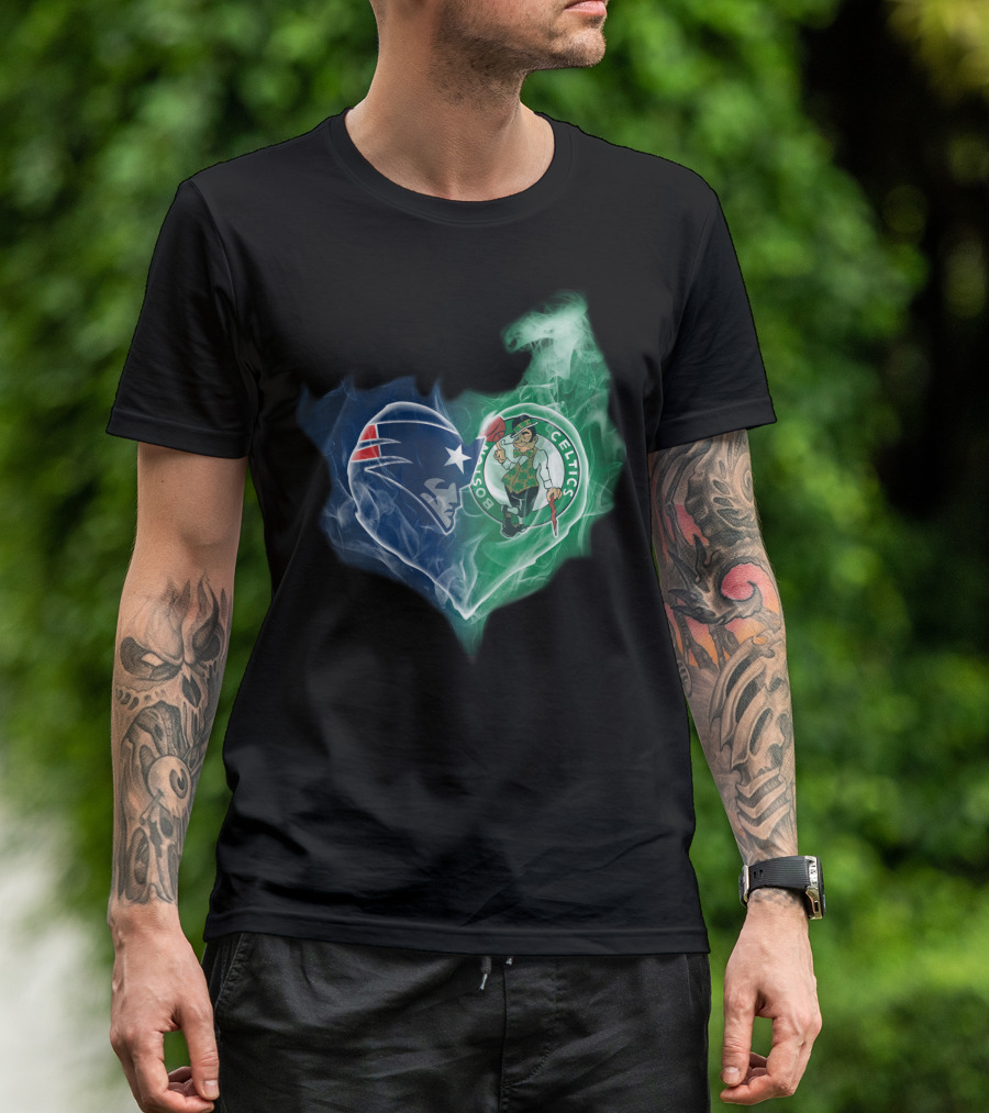 Patriots Boston Celtics Heart Smoke T-Shirt