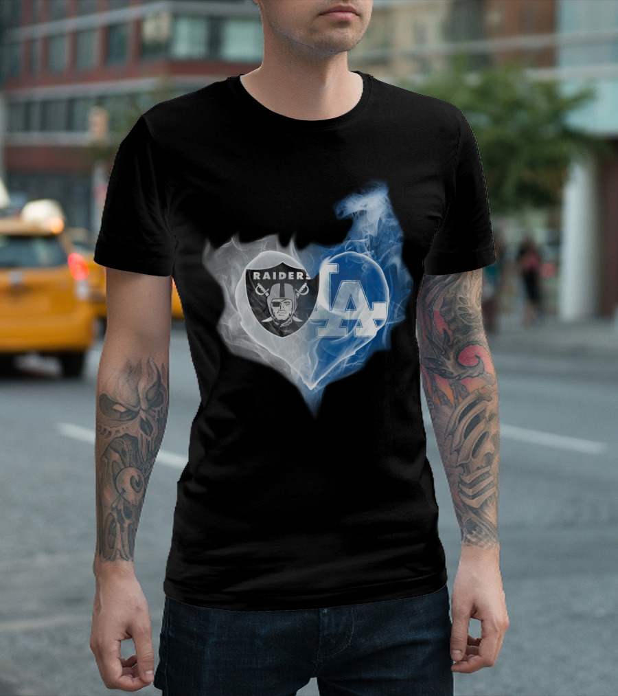 Raiders LA Dodgers Smoke Heart T-Shirt