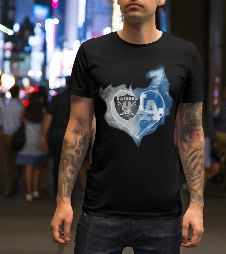 Raiders LA Dodgers Smoke Heart T-Shirt