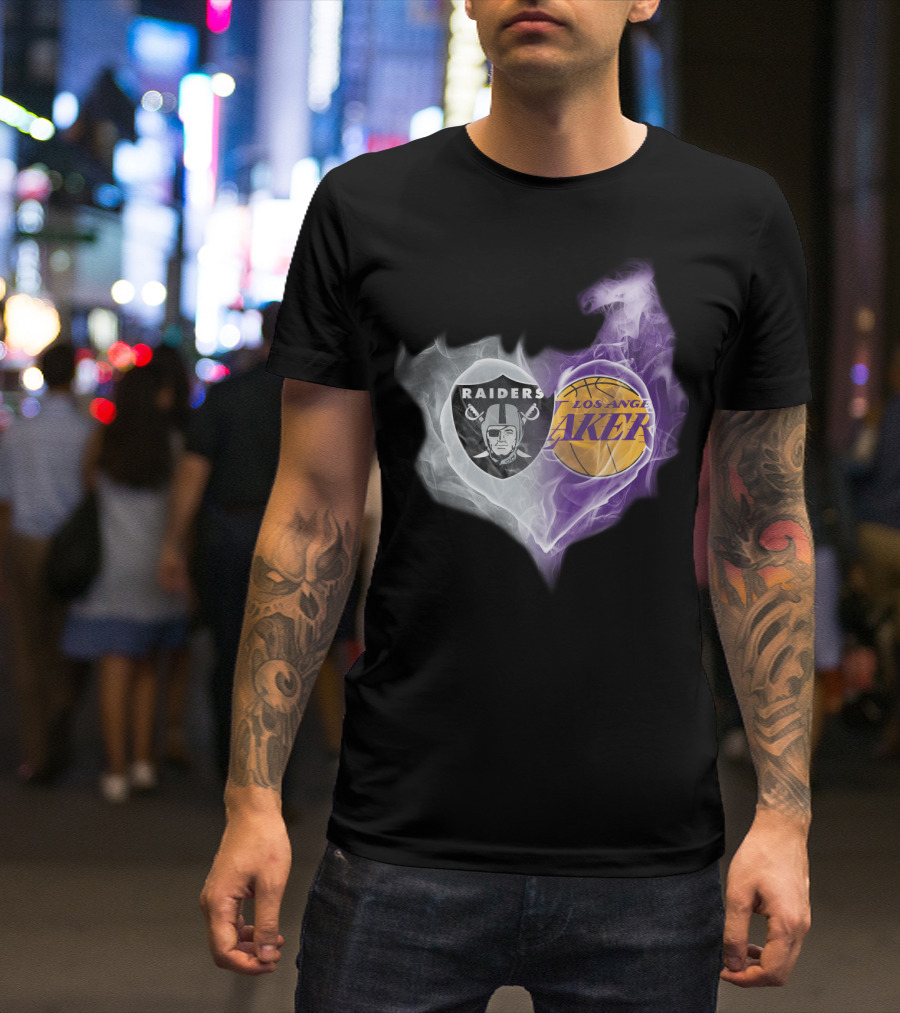 Raiders Los Angeles Lakers Heart Smoky Fusion T-Shirt