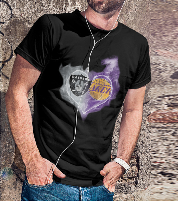 Raiders Los Angeles Lakers Heart Smoky Fusion T-Shirt