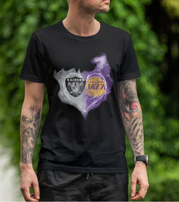 Raiders Los Angeles Lakers Heart Smoky Fusion T-Shirt