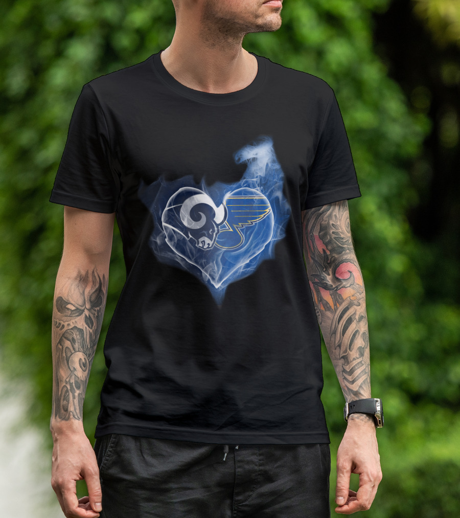 Rams St Louis Blues Heart Smoke Fusion T-Shirt