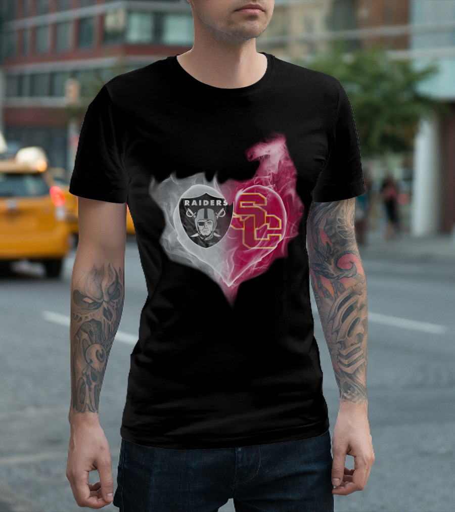 Raiders USC Trojans Heart Logo Fusion T-Shirt
