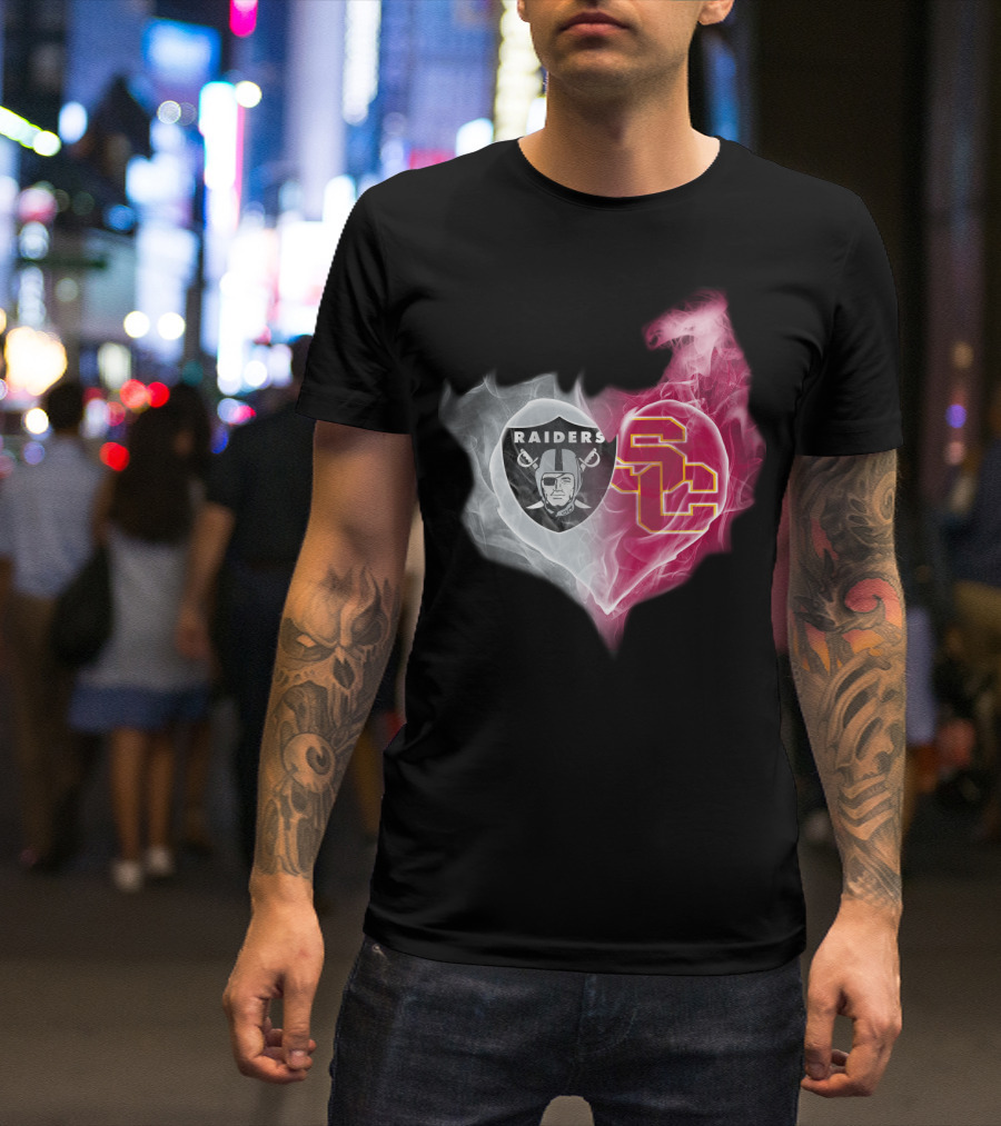 Raiders USC Trojans Heart Logo Fusion T-Shirt