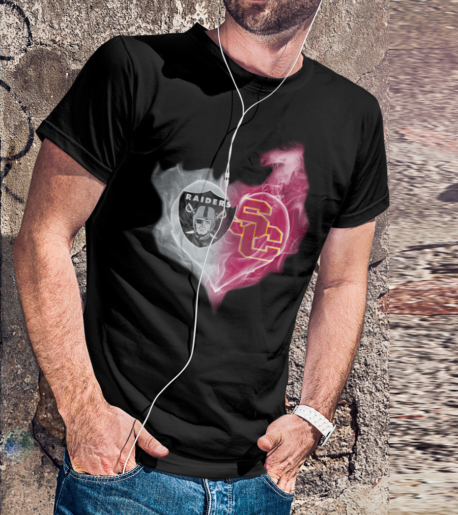 Raiders USC Trojans Heart Logo Fusion T-Shirt