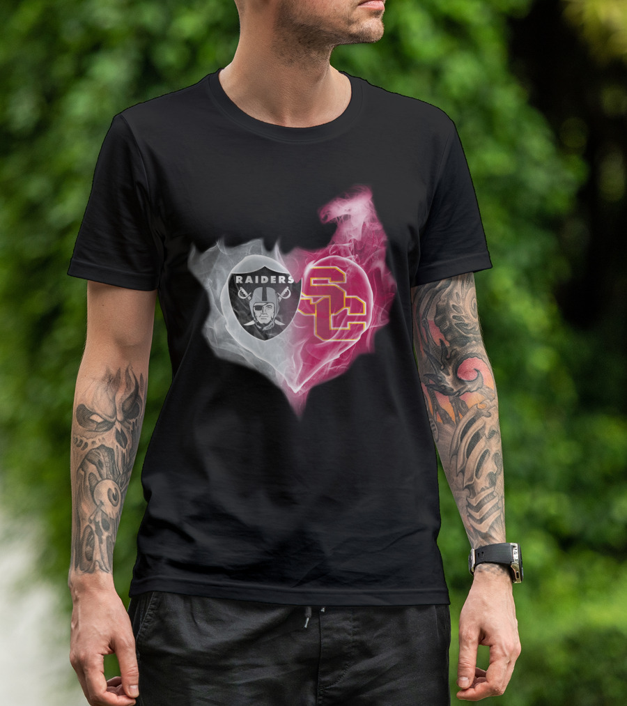 Raiders USC Trojans Heart Logo Fusion T-Shirt
