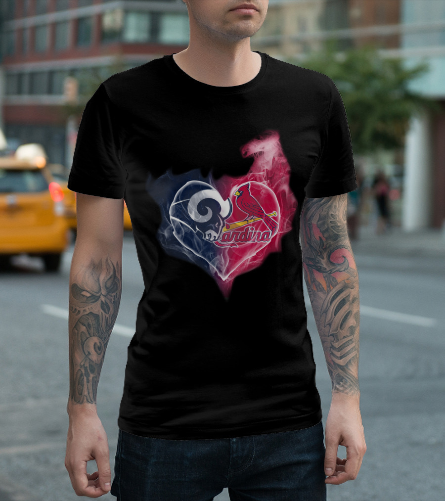 Rams Cardinals Heart Logo Smoke T-Shirt