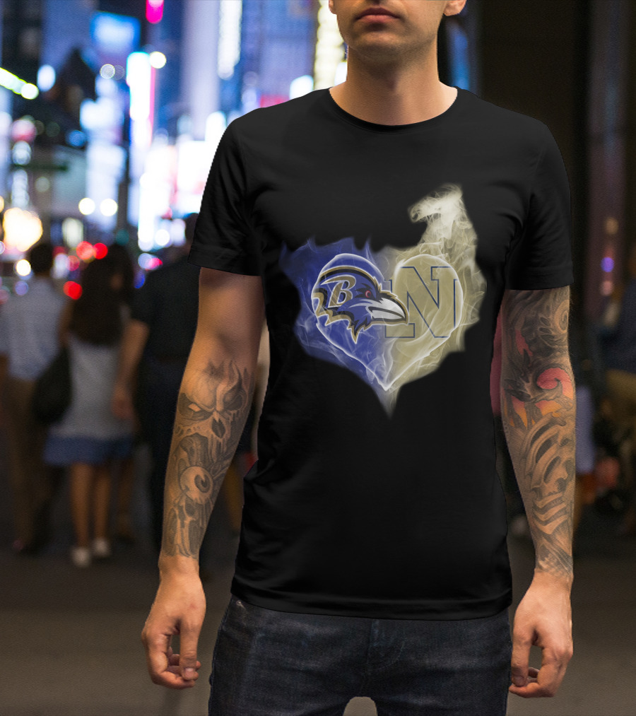 Ravens Navy Midshipmen Heart Smoke T-Shirt