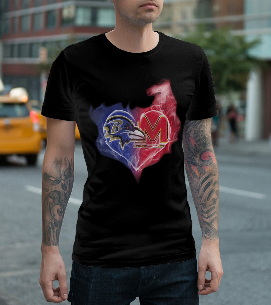 Ravens Maryland Terrapins Heart Logo Fusion T-Shirt