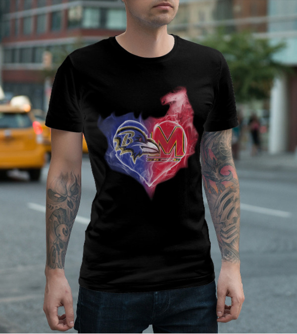 Ravens Maryland Terrapins Heart Logo Fusion T-Shirt