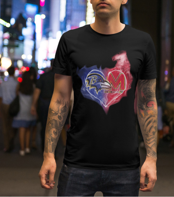 Ravens Maryland Terrapins Heart Logo Fusion T-Shirt