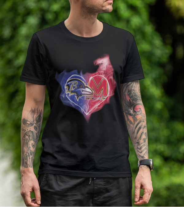 Ravens Maryland Terrapins Heart Logo Fusion T-Shirt