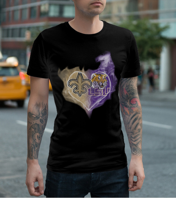 Saints Fleur-de-Lis LSU Tigers Heart T-Shirt