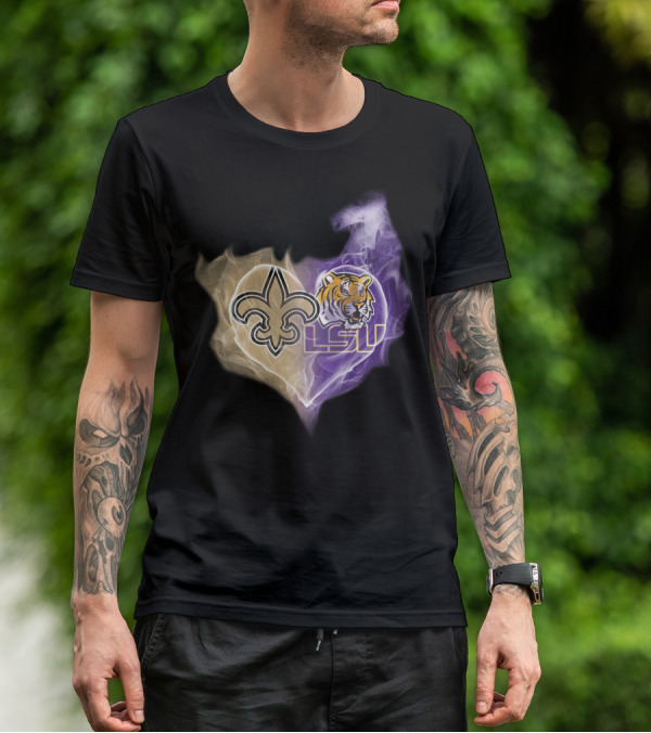 Saints Fleur-de-Lis LSU Tigers Heart T-Shirt