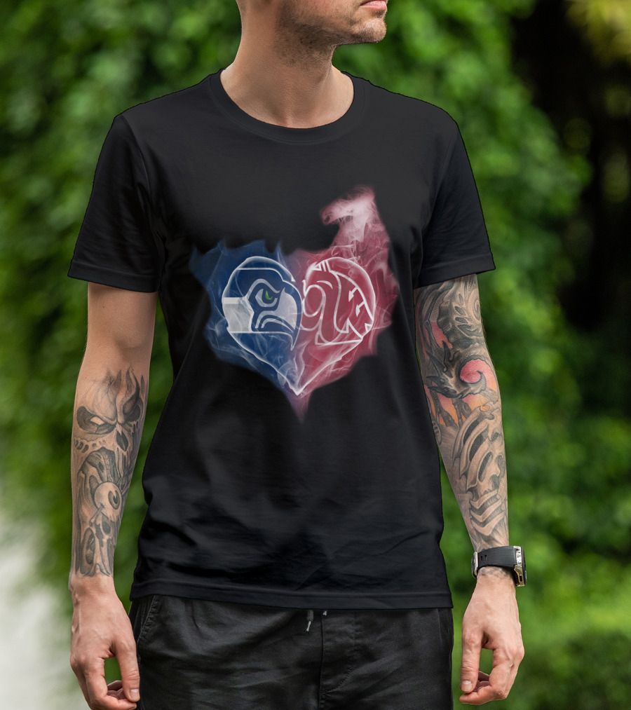 Seahawks Washington State Cougars Heart Logo Fusion T-Shirt