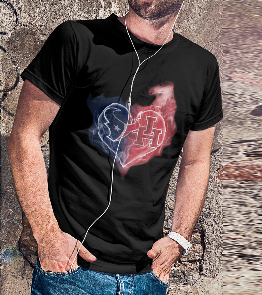 Texans Houston Cougars Heart Logo Smoke T-Shirt