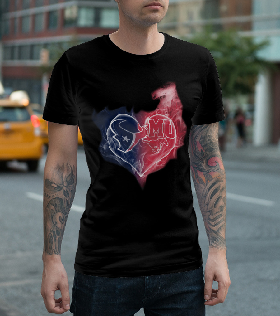 Texans SMU Mustangs Heart Logo Fusion T-Shirt