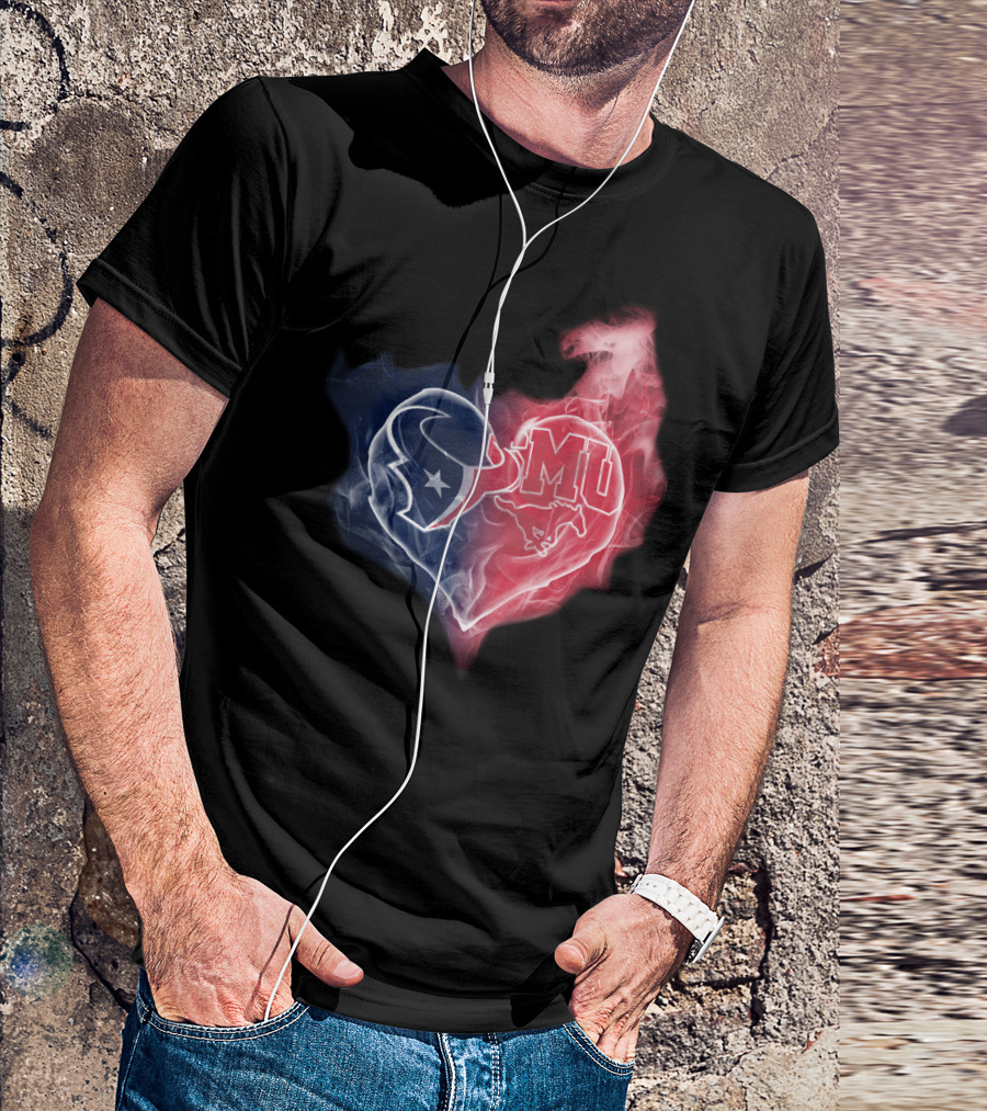 Texans SMU Mustangs Heart Logo Fusion T-Shirt