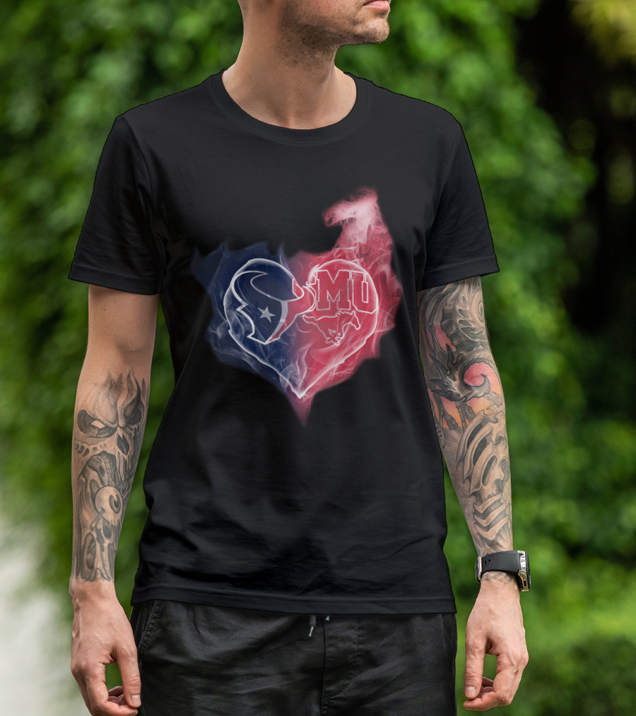 Texans SMU Mustangs Heart Logo Fusion T-Shirt