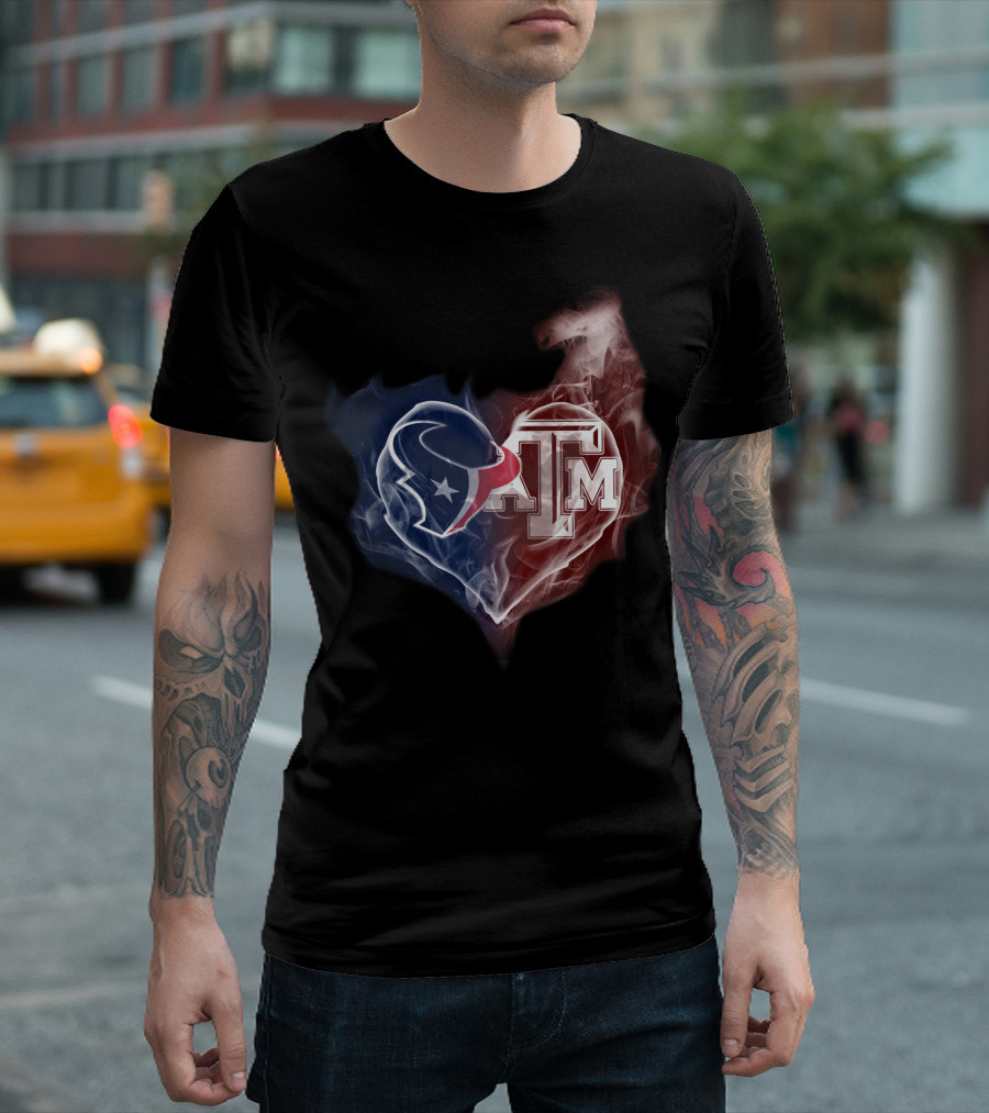 Texans Heart Texas A&M Aggies Logo Fusion T-Shirt