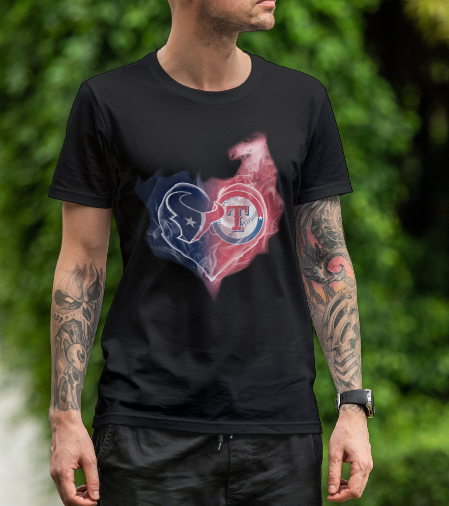 Texans Texas Rangers Heart Logo Combination T-Shirt