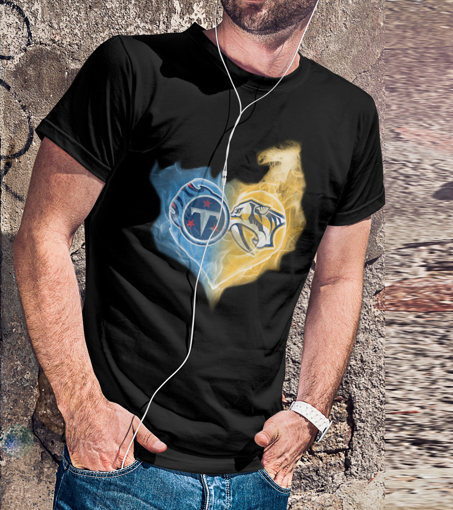 Titans Nashville Predators Heart Dual Logo Smoke Fusion T-Shirt