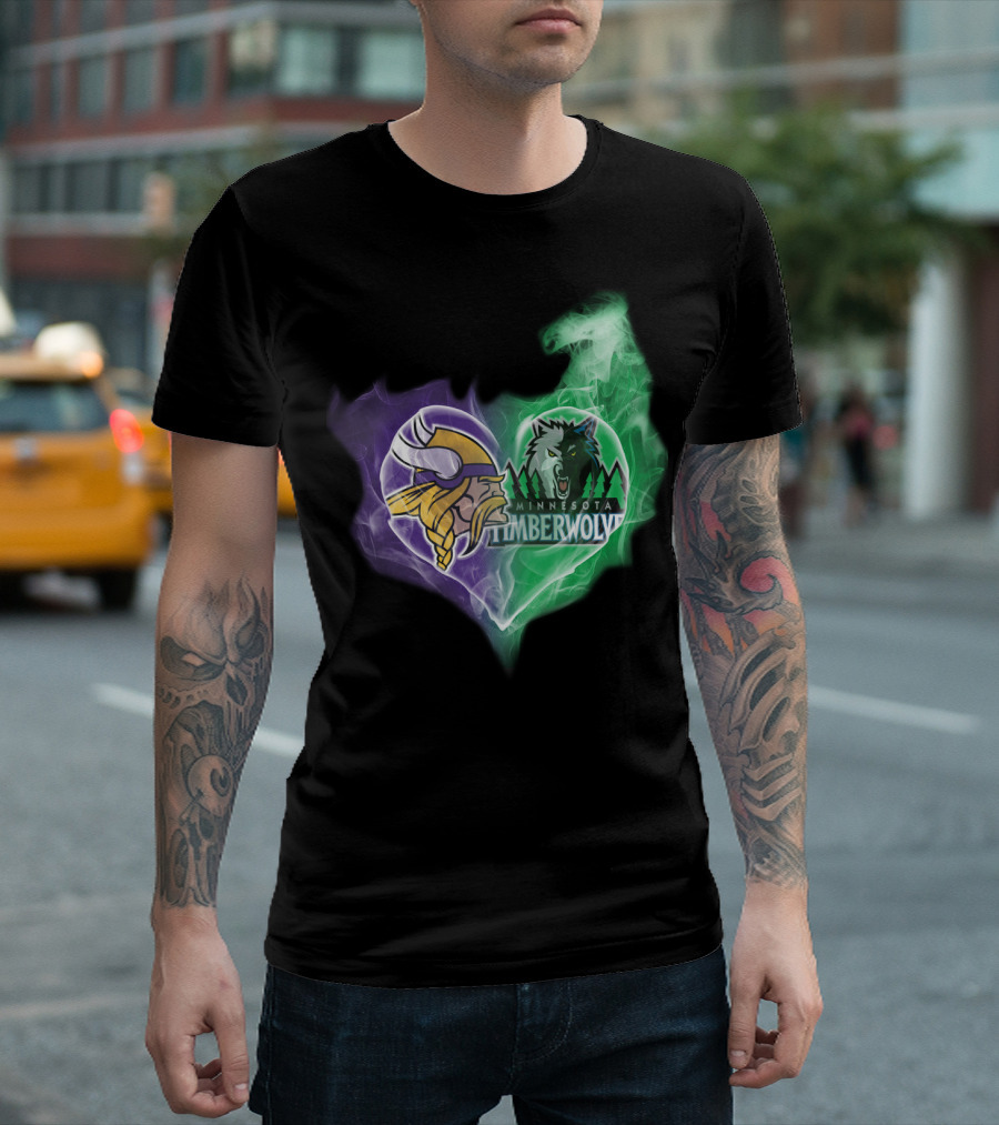 Vikings Minnesota Timberwolves Heart Logo Fusion T-Shirt