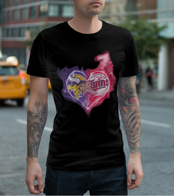 Vikings Minnesota Twins Heart Logo Smoke T-Shirt