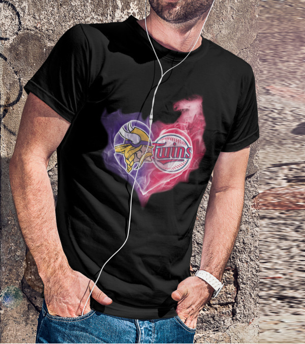 Vikings Minnesota Twins Heart Logo Smoke T-Shirt