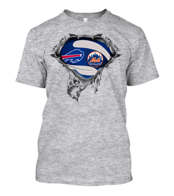 Buffalo Bills New York Mets Football Baseball Logo Fusion T-Shirt