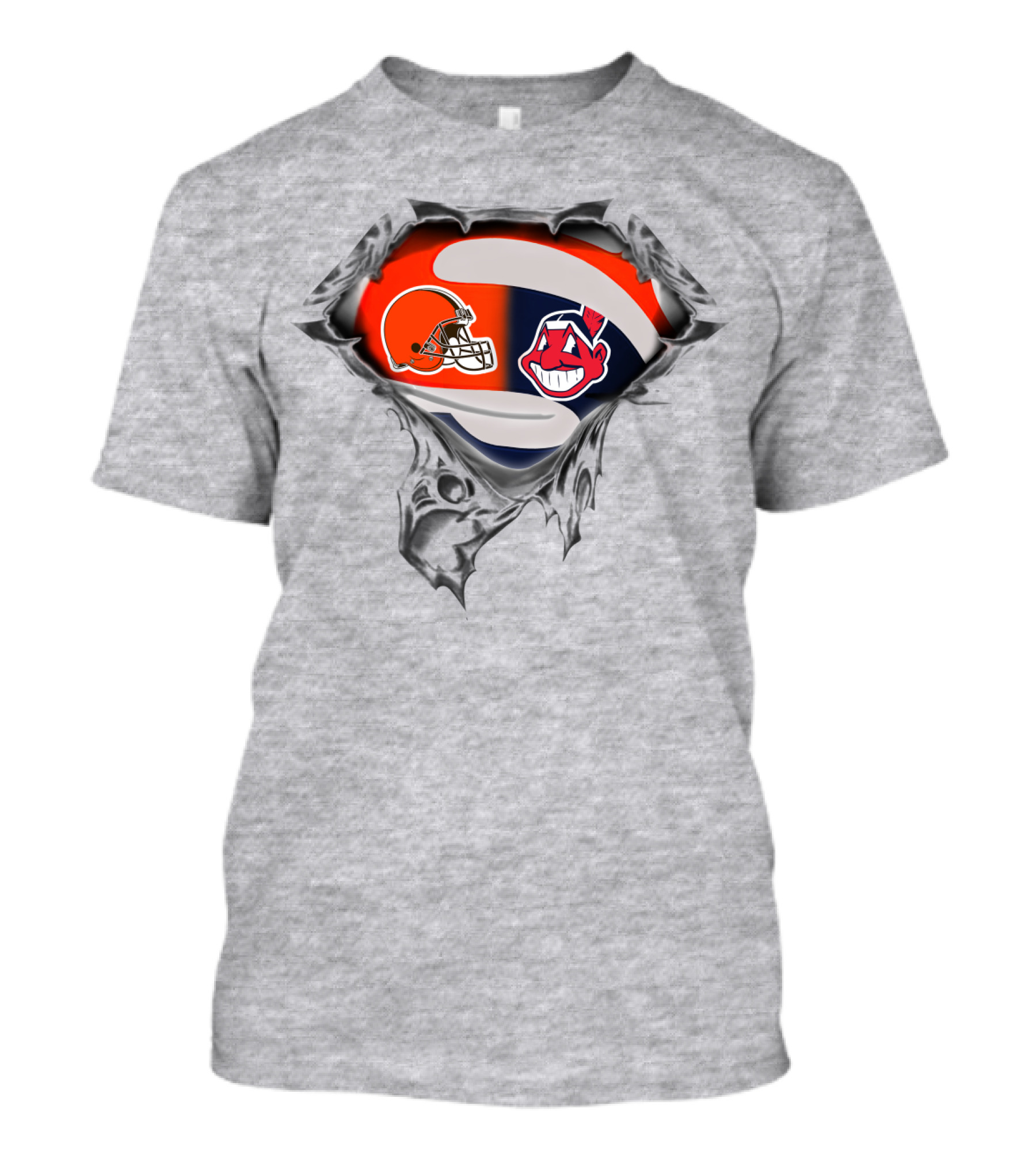 Cleveland Browns Helmet And Cleveland Indians Chief Wahoo T-Shirt