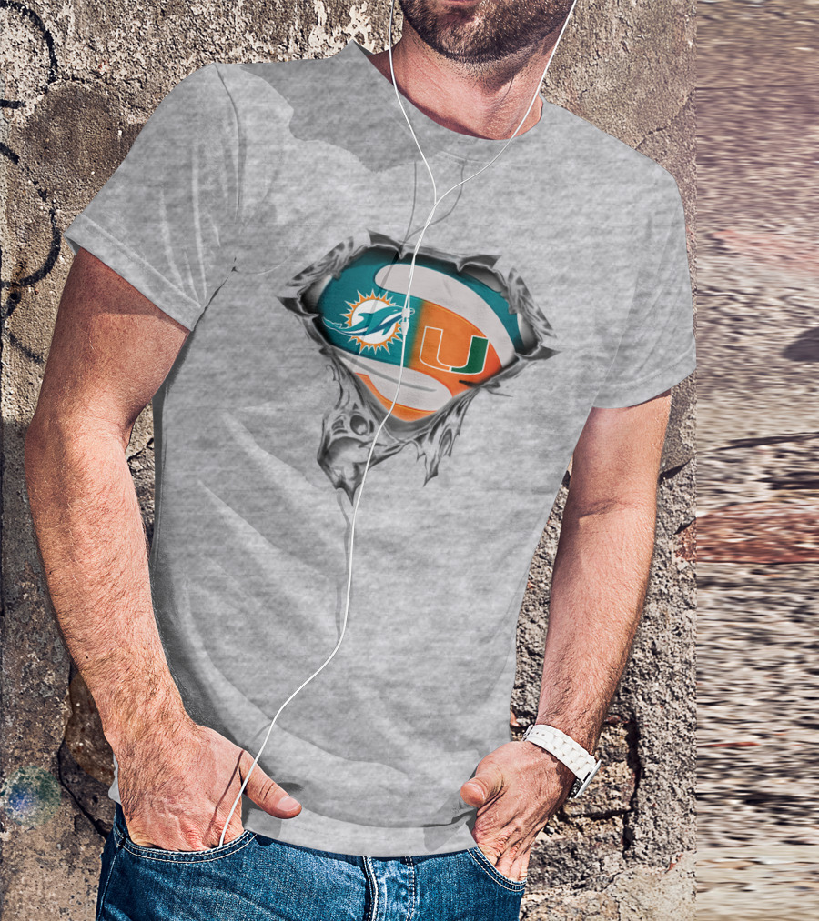 Miami Dolphins Miami Hurricanes Super Fan Crest T-Shirt