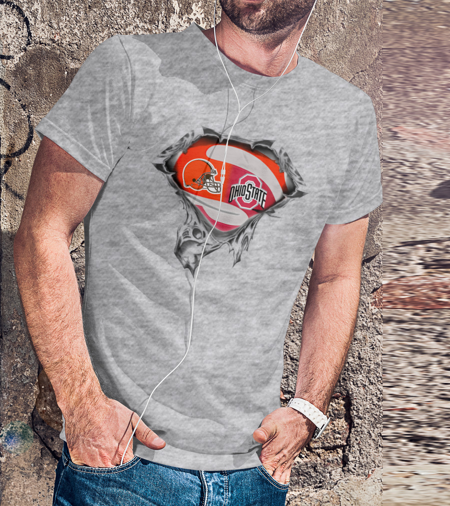Browns Ohio State Logo Fusion With Football Helmet And Buckeye Symbol T-Shirt