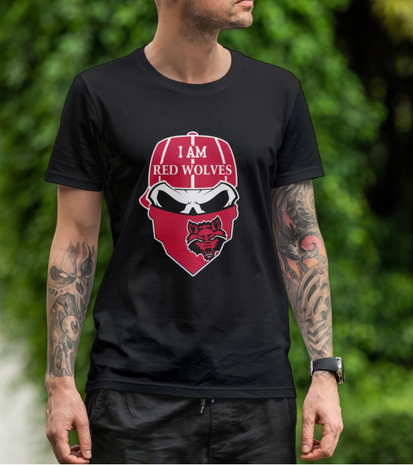 I Am Red Wolves Arkansas State Skull Bandana T-Shirt