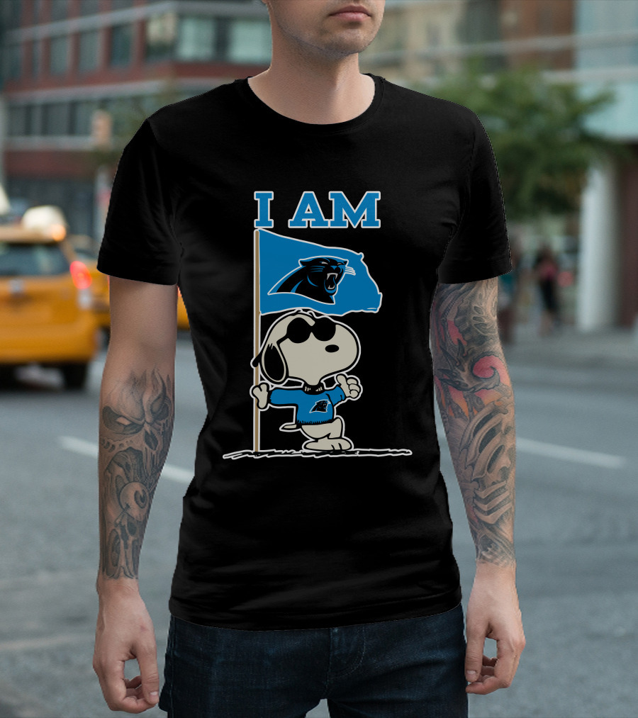 Carolina Panthers Snoopy I Am Peanuts Blue Flag T-Shirt