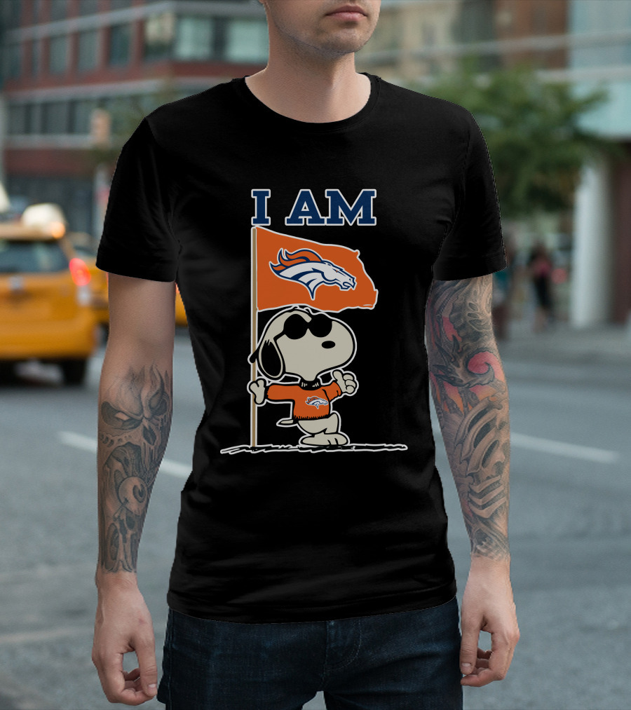 I Am Denver Broncos Snoopy Fan With Flag T-Shirt