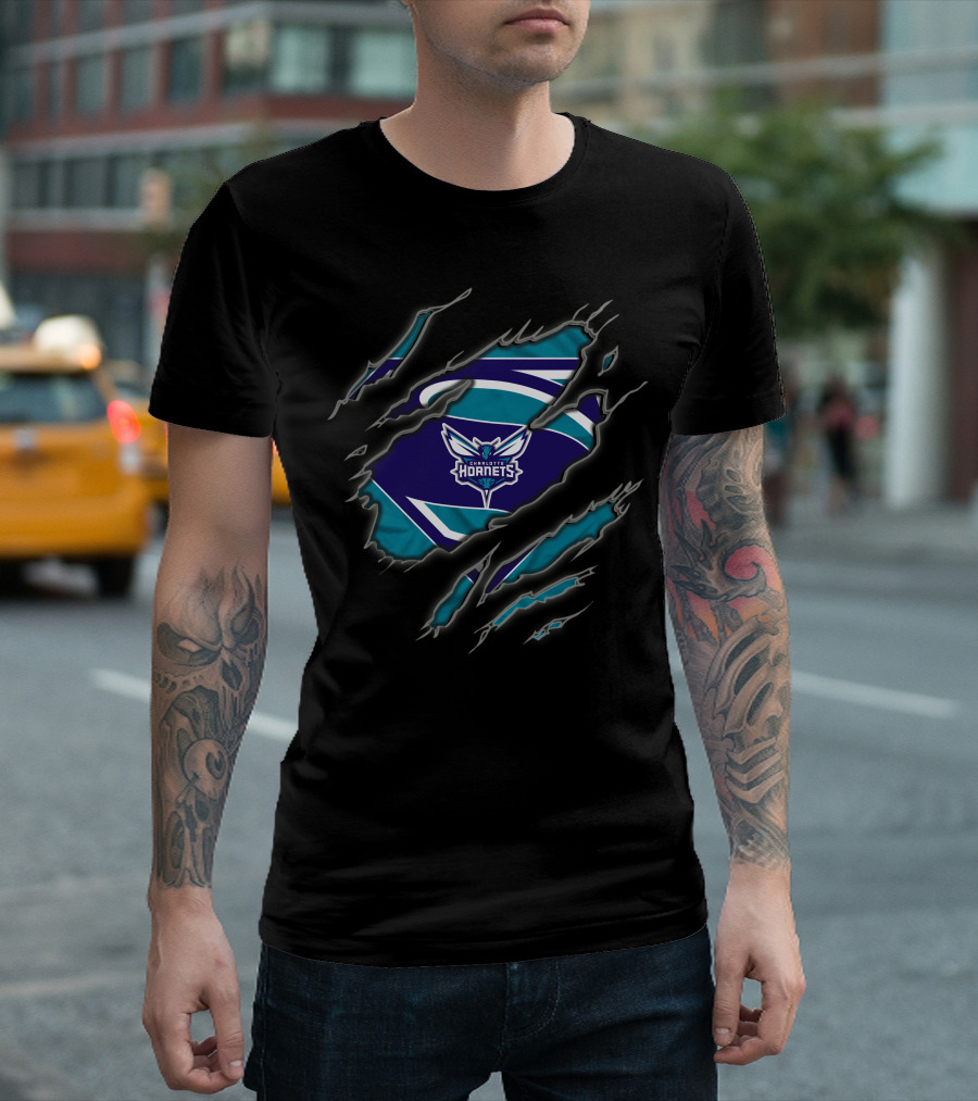 Charlotte Hornets Superman Style Rip Reveal T-Shirt
