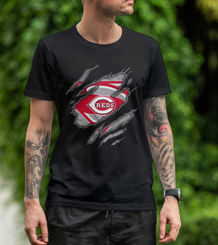 Cincinnati Reds Superman Logo Claw Tear T-Shirt