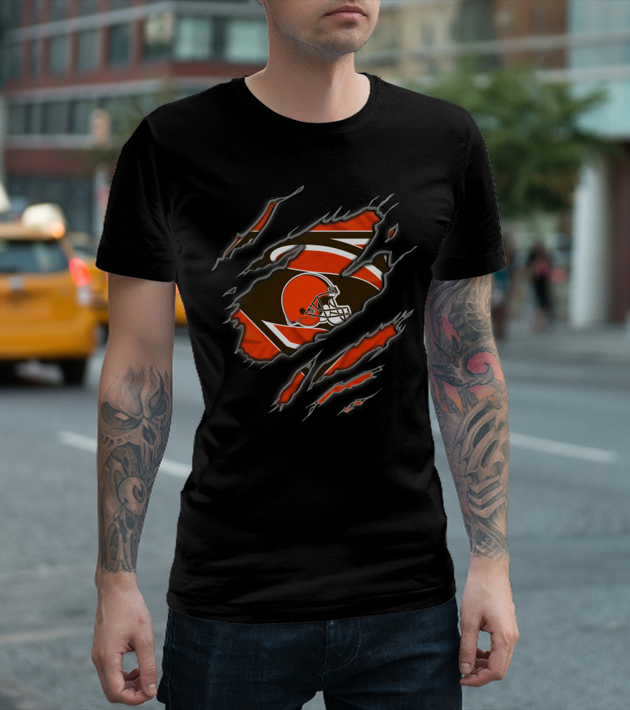 Cleveland Browns Superman Logo Rip With Helmet T-Shirt