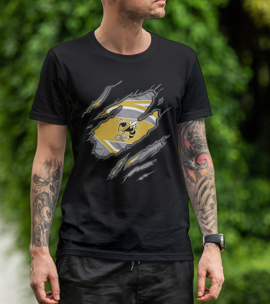 Georgia Tech Yellow Jackets Gt Iconic Logo Superman Claw Marks T-Shirt