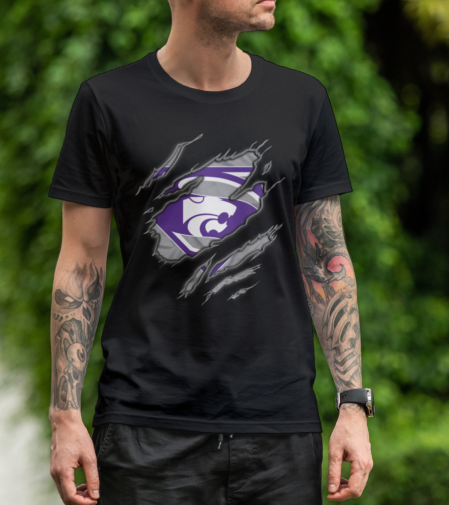 Kansas State Wildcats Superman Logo Claw Marks T-Shirt