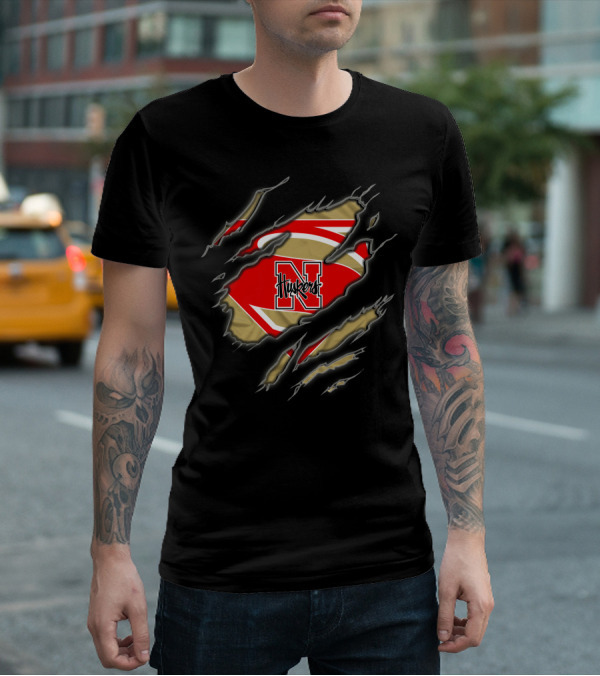 Nebraska Cornhuskers Huskers N Superman Logo Rip Effect T-Shirt